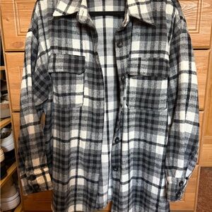 Plaid Button Down Shirt - Black and White